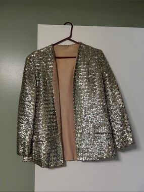 Sequin Open-Front Jacket in Silver